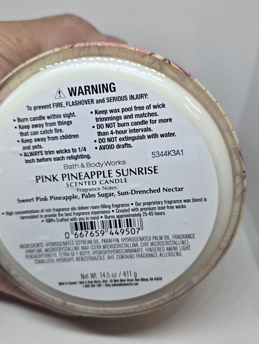 Bath & Body Works Pink & Gold Pineapple Sunrise Candle - Picture 3 of 3